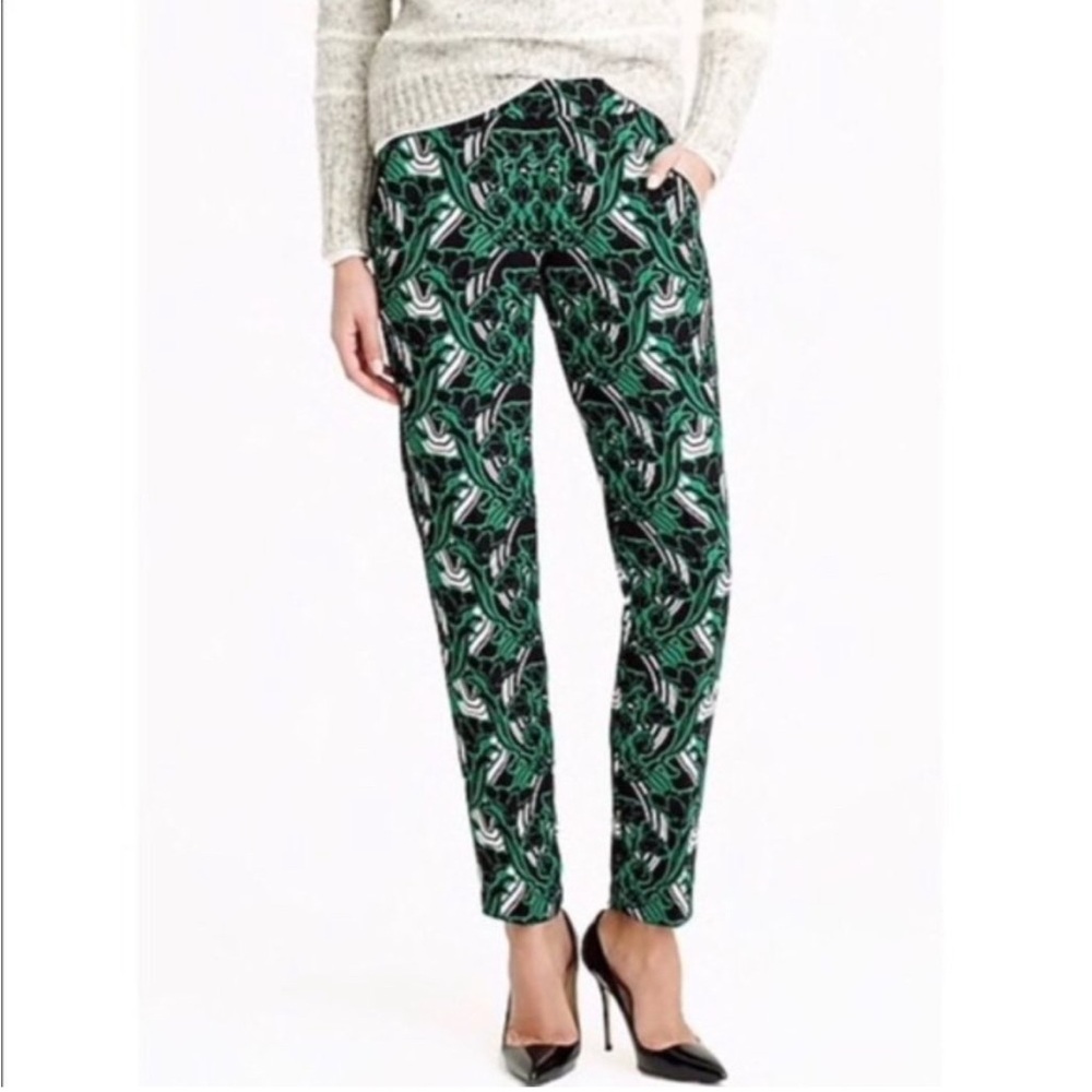 J Crew Tuxedo Green/Black Retro Floral Pants sz 4